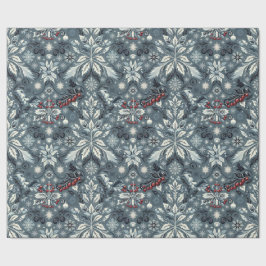 クラシッククリスマスを飾る青フローラ ラッピングペーパー