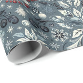 クラシッククリスマスを飾る青フローラ ラッピングペーパー (ロールコーナー)
