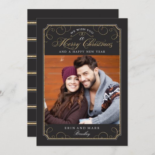 クラシッククリスマスカードをスクロール/ホリデーフォトカード シーズンカード (正面/裏面)