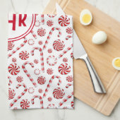 クラシッククリスマスキャンディーケーンカー キッチンタオル (四つ折り)