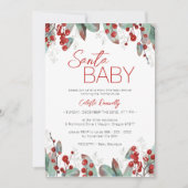 クラシッククリスマスグリーンリーサンタベビーシャワー 招待状 (正面)