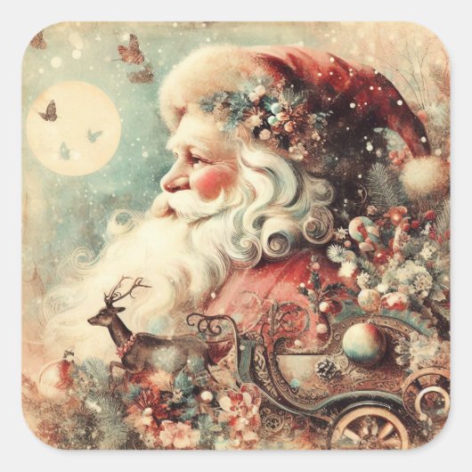 クラシッククリスマスサンタスティッカー スクエアシール (正面)