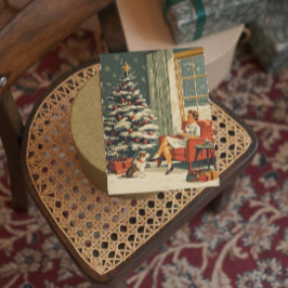 クラシッククリスマスシーン女性ドッグ飾ツリー シーズンカード