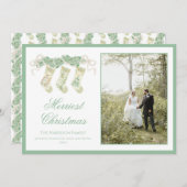 クラシッククリスマスストッキングガーランドヴィンテージ写真 シーズンカード (正面/裏面)