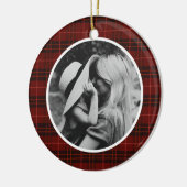 クラシッククリスマスタータンチェックレッドプレイド写真 セラミックオーナメント (左)
