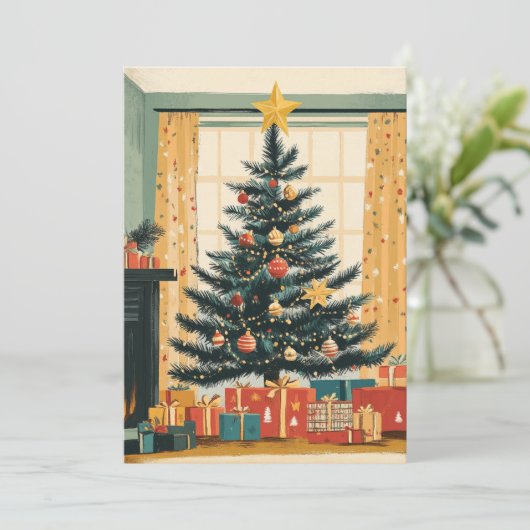 クラシッククリスマスツリーゴールデンスタートッパーの贈り物 シーズンカード (スタンド正面)