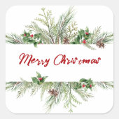 クラシッククリスマスツリーリースハッピーホリデーシーズン スクエアシール (正面)