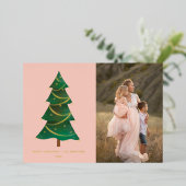 クラシッククリスマスツリー赤面ピンク写真 箔シーズンカード (立ち正面)