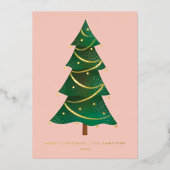 クラシッククリスマスツリー赤面ピンク 箔シーズンカード (正面)