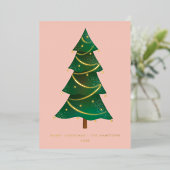 クラシッククリスマスツリー赤面ピンク 箔シーズンカード (立ち正面)