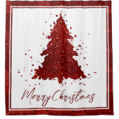 クラシッククリスマスツリー |フェスティバルリッチクリムゾンレッド シャワーカーテン (正面)