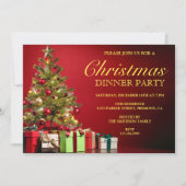 クラシッククリスマスツリー |レッドホリデーディナーパーティー 招待状 (正面)