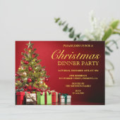 クラシッククリスマスツリー |レッドホリデーディナーパーティー 招待状 (スタンド正面)
