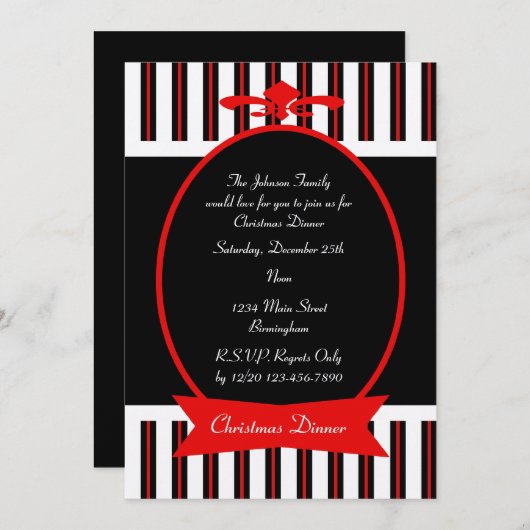 クラシッククリスマスディナーパーティの招待状 招待状 (正面/裏面)