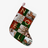 クラシッククリスマスノールプレイドフォトコラージュホリデー スモールクリスマスストッキング (正面 (吊り時))