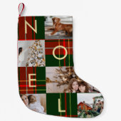 クラシッククリスマスノールプレイドフォトコラージュホリデー スモールクリスマスストッキング (正面)