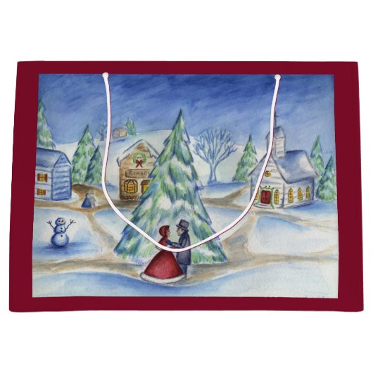 クラシッククリスマスビレッジ抱き枕 ラージペーパーバッグ (正面)