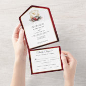 クラシッククリスマスフローラクレストモノグラム結婚ズ オールインワン招待状 (貼ってはがせる)