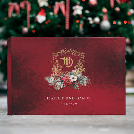 クラシッククリスマスフローラクレストモノグラム結婚ズ ゲストブック