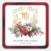 クラシッククリスマスフローラクレストモノグラム結婚ズ スクエアシール (正面)