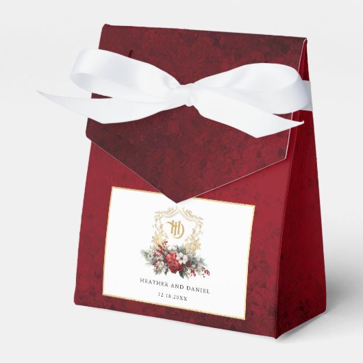 クラシッククリスマスフローラクレストモノグラム結婚ズ フェイバーボックス (正面サイド)