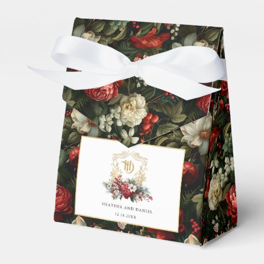 クラシッククリスマスフローラクレストモノグラム結婚ズ フェイバーボックス (正面サイド)