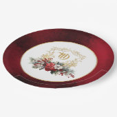 クラシッククリスマスフローラクレストモノグラム結婚ズ ペーパープレート (アングル)