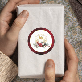 クラシッククリスマスフローラクレストモノグラム結婚ズ ラウンドシール