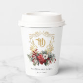 クラシッククリスマスフローラクレストモノグラム結婚ズ 紙コップ (裏面)