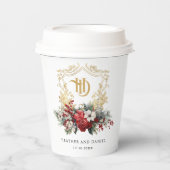 クラシッククリスマスフローラクレストモノグラム結婚ズ 紙コップ (正面)