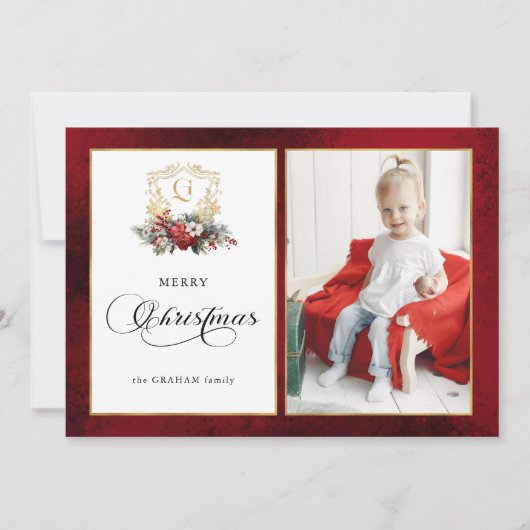 クラシッククリスマスフローラクレスト写真 シーズンカード (正面)