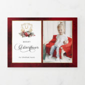 クラシッククリスマスフローラクレスト写真 三つ折りクリスマスカード (カバー)