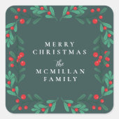 クラシッククリスマスフローラフレームホリデーステッカー スクエアシール (正面)