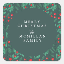 クラシッククリスマスフローラフレームホリデーステッカー スクエアシール