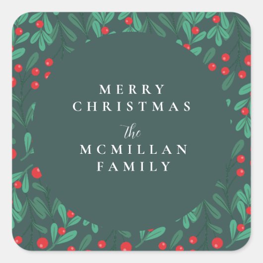 クラシッククリスマスフローラフレームホリデーステッカー スクエアシール (正面)