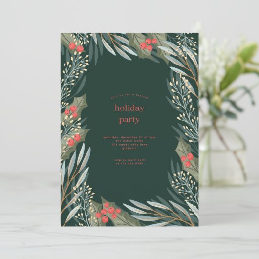 クラシッククリスマスフローラフレームホリデーパーティー 招待状 (スタンド正面)