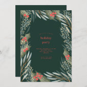 クラシッククリスマスフローラフレームホリデーパーティー 招待状 (正面/裏面)