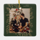 クラシッククリスマスフローラフレーム写真金属装飾品 セラミックオーナメント (正面)