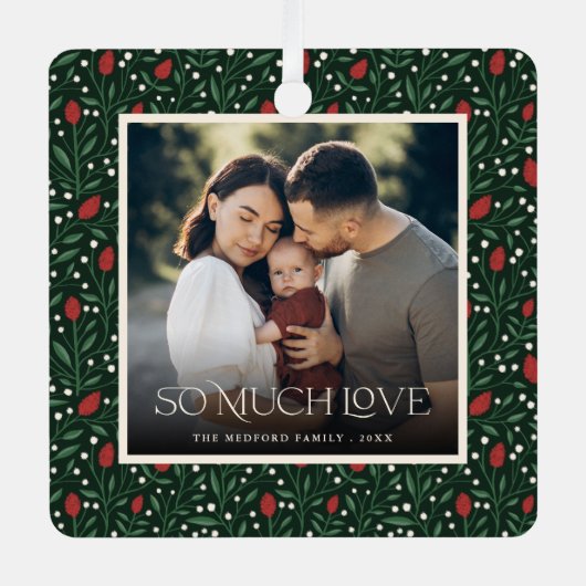 クラシッククリスマスフローラフレーム写真 メタルオーナメント (正面)