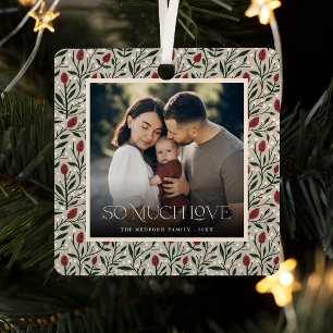 クラシッククリスマスフローラフレーム写真 メタルオーナメント