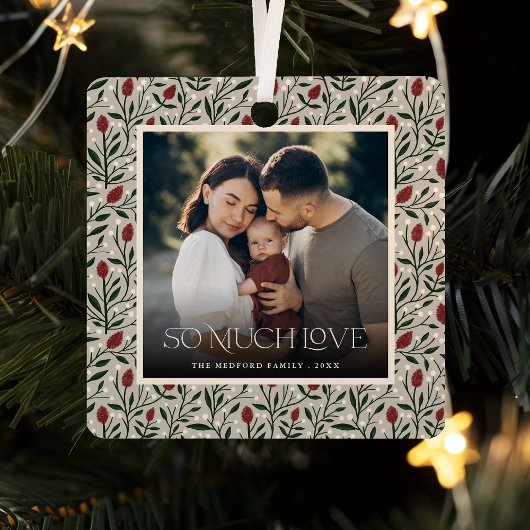 クラシッククリスマスフローラフレーム写真 メタルオーナメント