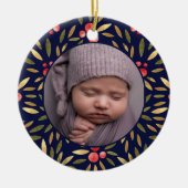 クラシッククリスマスフローラフレームBabys 1stクリスマス セラミックオーナメント (正面)