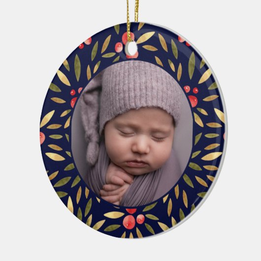 クラシッククリスマスフローラフレームBabys 1stクリスマス セラミックオーナメント (左)