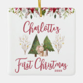 クラシッククリスマスフローラベビー初めてのクリスマス セラミックオーナメント (正面)