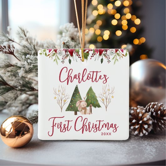 クラシッククリスマスフローラベビー初めてのクリスマス セラミックオーナメント