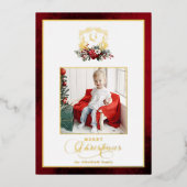 クラシッククリスマスフローラ金ゴールドクレスト写真 箔シーズンカード (正面)