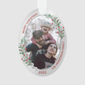 クラシッククリスマスプラントシルバーフレームファミリーフォト オーナメント (正面)