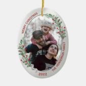 クラシッククリスマスプラントシルバーフレームファミリーフォト セラミックオーナメント (正面)