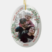 クラシッククリスマスプラントシルバーフレームファミリーフォト セラミックオーナメント (裏面)