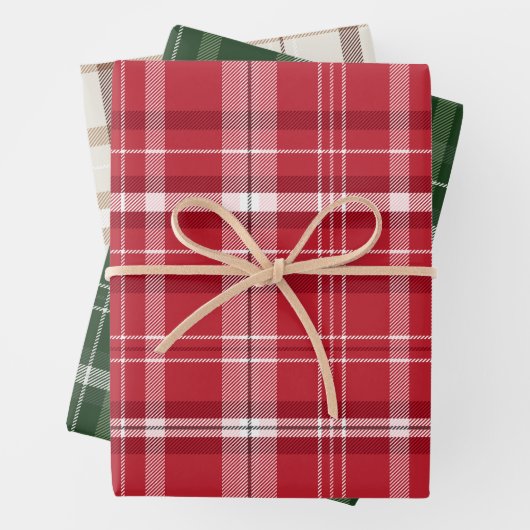 クラシッククリスマスプレイドコレクションレッドグリーンクリーム ラッピングペーパーシート (インサイチュ)
